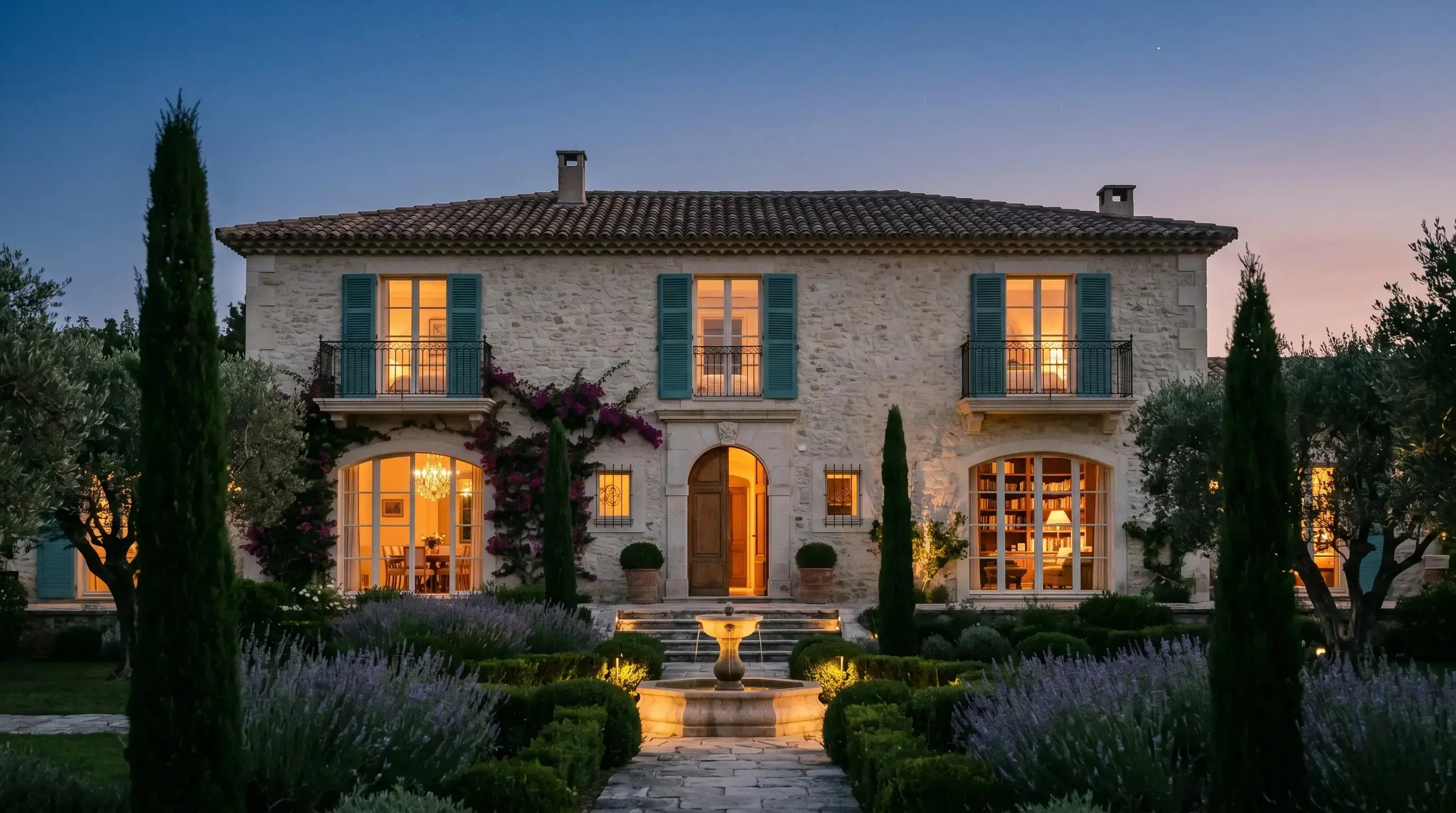 Villa Provençale luxueuse au crépuscule sur la Côte d'Azur